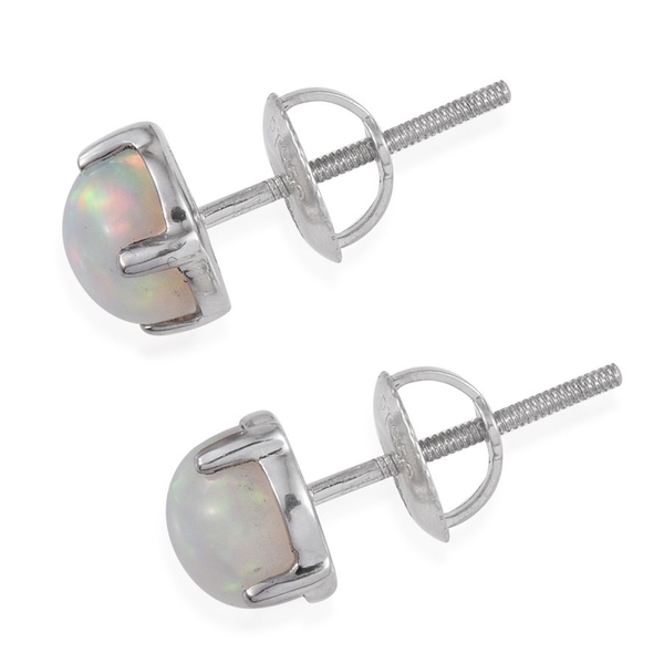 RHAPSODY 950 Platinum 1.40 Carat Ethiopian Welo Opal Round Solitaire Stud Earrings with Screw Back.