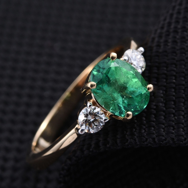 ILIANA 18K Y Gold Boyaca Colombian Emerald (Ovl 1.45 Ct), Diamond Ring 1.750 Ct.