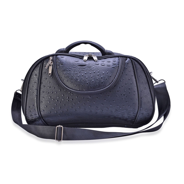 Black Colour Ostrich Pattern Weekend Bag with External Zipper Pocket and Adjustable and Removable Sh