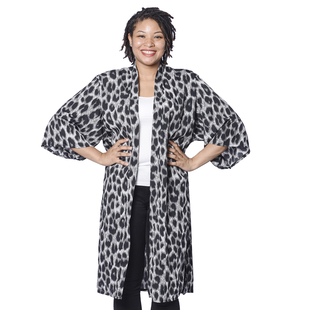 Black and White Leopard Pattern Duster Long Kimono (Size upto 24)