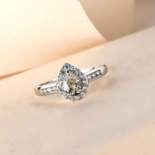 Turkizite and Natural Cambodian Zircon Ring in Platinum Overlay Sterling Silver 1.32 Ct.