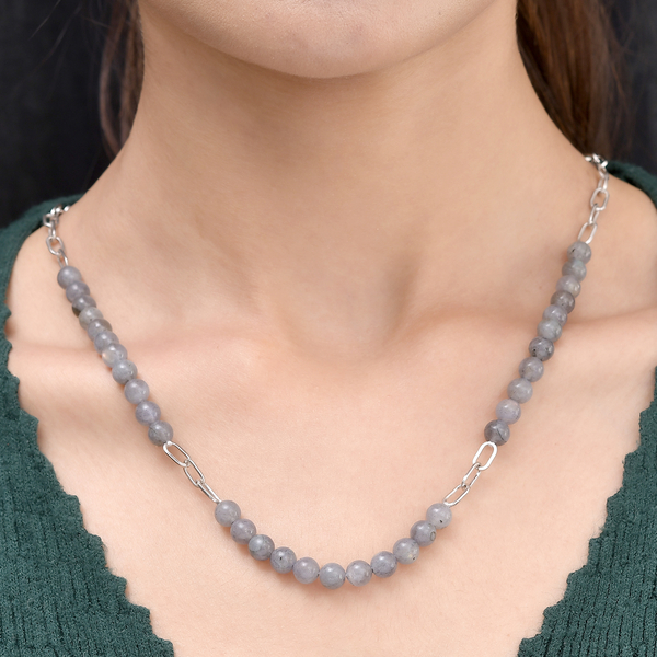 Labradorite Paperclip Necklace (Size - 20) in Silver Tone