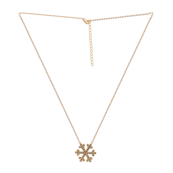 Close Out Deal Simulated Diamond (Rnd) Snowflake Pendant With Chain in 14K Gold Overlay Sterling Sil