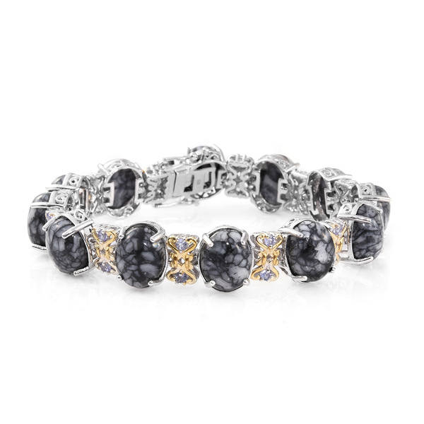 61.50 Ct Austrian Pinolith and Tanzanite Bracelet in Platinum and Gold Plated Silver 22.70 Grams