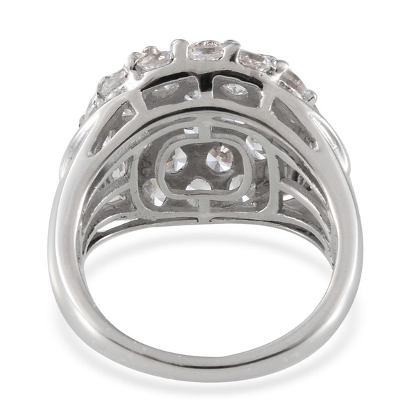 Lustro Stella - Platinum Overlay Sterling Silver (Rnd) Cluster Ring Made with Finest CZ 3.410 Ct.