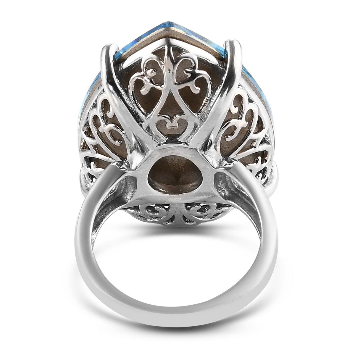 Lustro Stella  Aquamarine Crystal Solitaire Ring in Platinum Overlay Sterling Silver