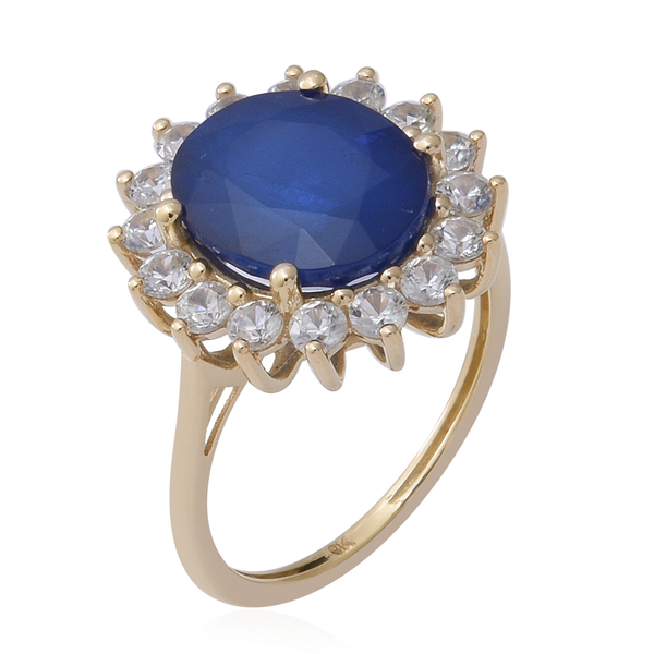 Collectors Edition- 9K Yellow Gold AAA Tanzanian Blue Spinel and Natural Cambodian Zircon Ring 6.97 Ct.