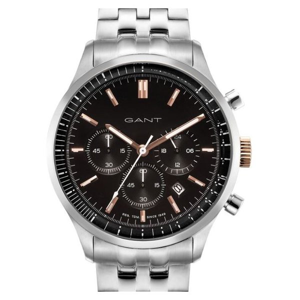 GANT Bronwood Multi Function Mens Black Dial Chronograph Watch with Stainless Steel Chain Strap