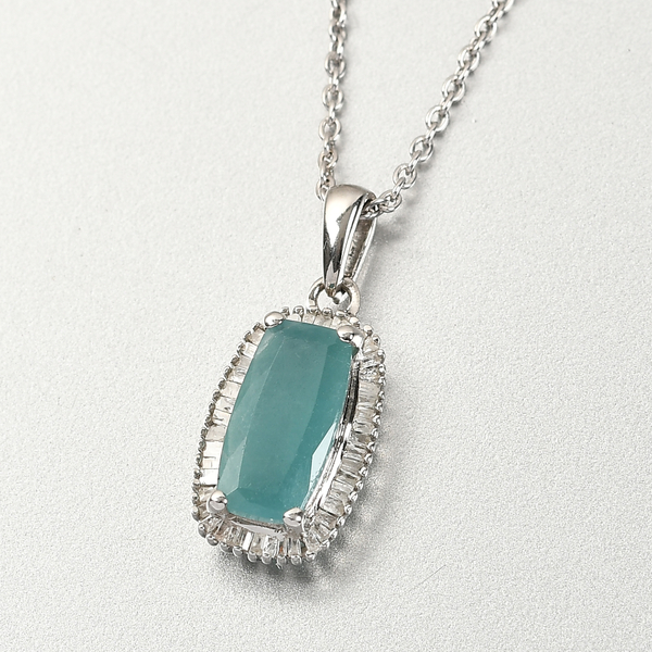 Grandidierite and Diamond Pendant with Chain (Size 18) with Lobster Clasp in Platinum Overlay Sterling Silver 2.76 Ct.