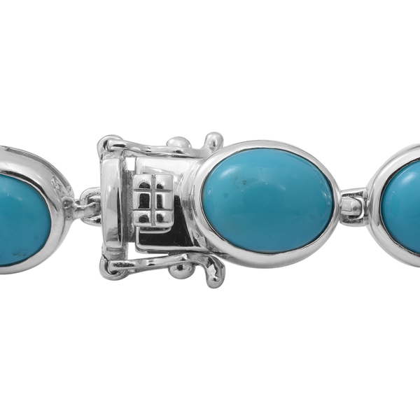 Arizona Sleeping Beauty Turquoise Bracelet (Size - 7.5) in Rhodium Overlay Sterling Silver 29.25 Ct, Silver Wt. 16.50 Gms
