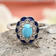 Arizona Sleeping Beauty Turquoise and Natural Cambodian Zircon Enamelled Floral Ring in Platinum Overlay Sterling Silver
