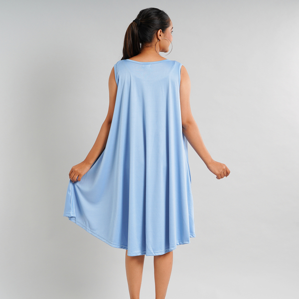 Women Sleeveless Umbrella Dress with Pocket (One Size) - Sky Blue