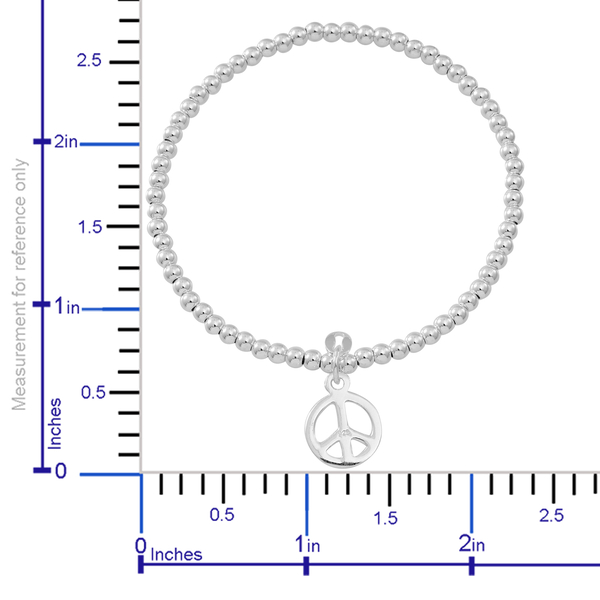 Designer Inspired Sterling Silver Peace Charm Stretchable Bracelet, Silver wt 3.74 Gms.