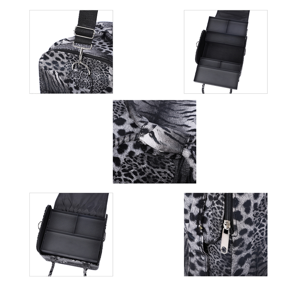 3 Layer Leopard PatternBox with Detachable Shoulder Strap (Size 30x26x24Cm) - Grey