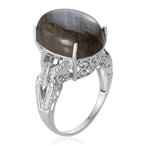 Labradorite (Ovl 17.25 Ct), White Topaz Ring in Platinum Overlay Sterling Silver 17.350 Ct. Silver wt 6.18 Gms.