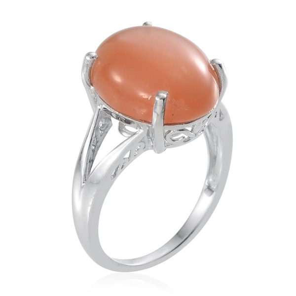 Mitiyagoda Peach Moonstone (Ovl) Solitaire Ring in Platinum Overlay Sterling Silver 9.500 Ct.