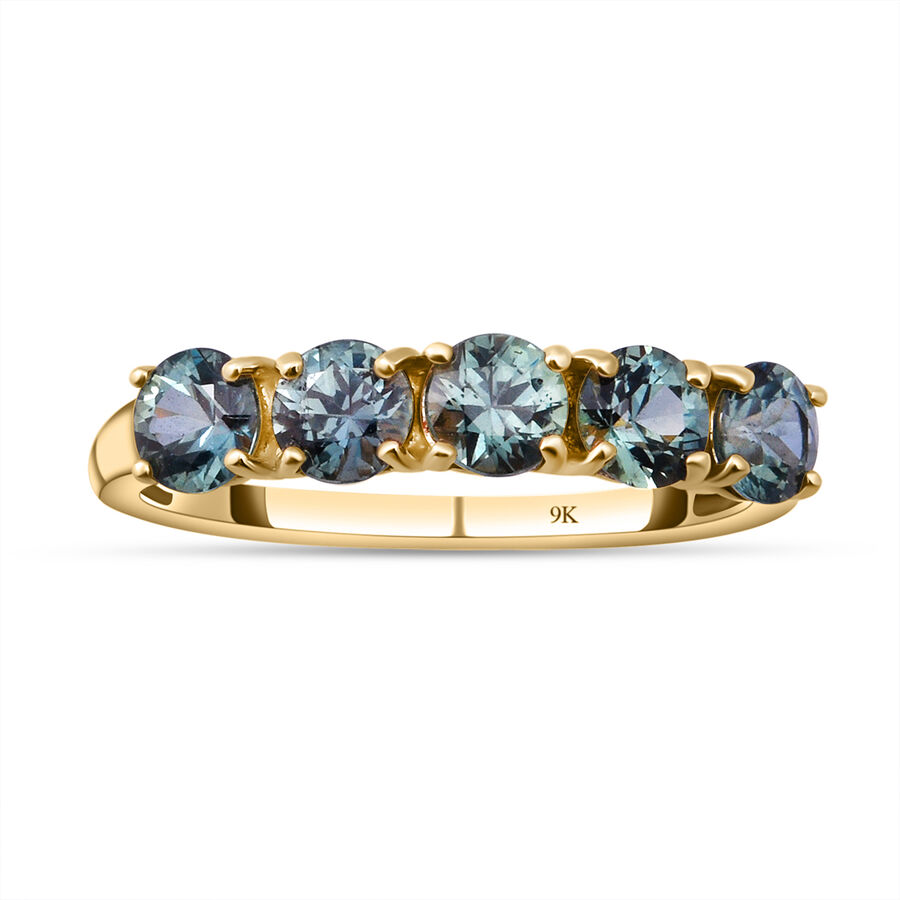 9K Yellow Gold Natural Parti Sapphire 5 Stone Ring 1.50 Ct.