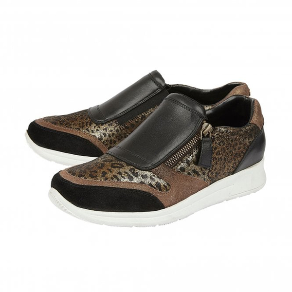 Lotus Black Leather & Leopard Sian Casual Trainers (Size 3)