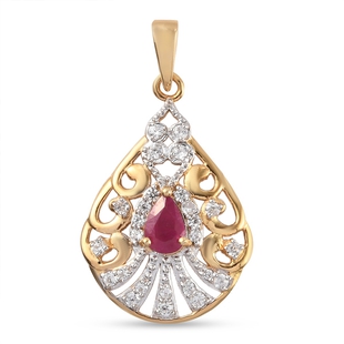 Ruby and Natural Cambodian Zircon Pendant in 14K Gold Overlay Sterling Silver