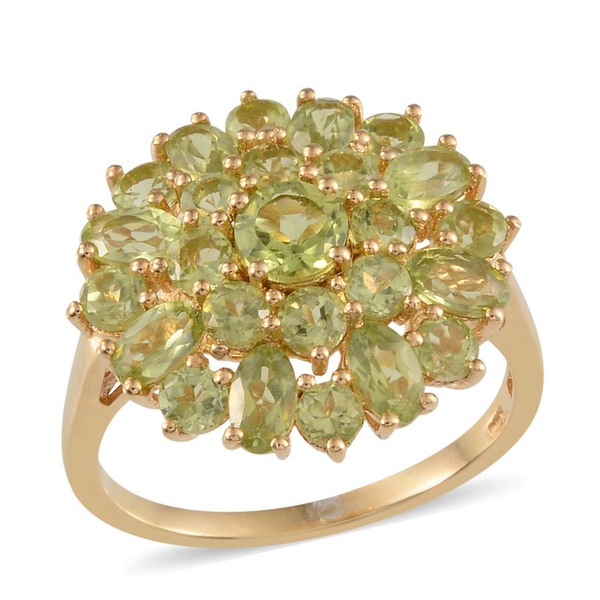 AA Hebei Peridot (Rnd 0.50 Ct) Cluster Ring in 14K Gold Overlay Sterling Silver 4.400 Ct.