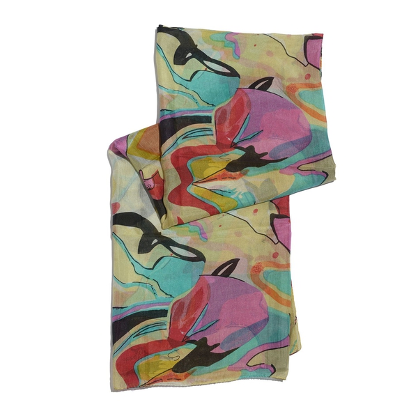 100% Mulberry Silk Multi Colour Abstract Pattern Scarf (Size 175x110 Cm)