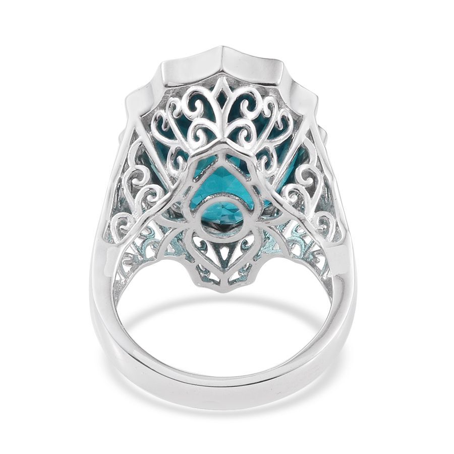Capri Blue Quartz (Ovl) Ring in Platinum Overlay Sterling Silver 18.750 Ct.