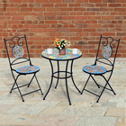 3 Piece Set - Square Pattern Mosaic Bistro Set Table (Size:60x60x70Cm) and 2 Chairs (Size:39x44x90Cm