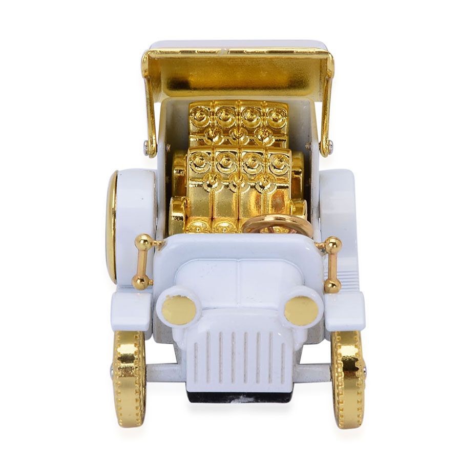 STRADA Japanese Movement White Dial Decorative British Car Table Clock in Gold Tone