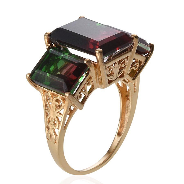 Tourmaline Colour Quartz (Oct 7.50 Ct) 3 Stone Ring in 14K Gold Overlay Sterling Silver 14.500 Ct.