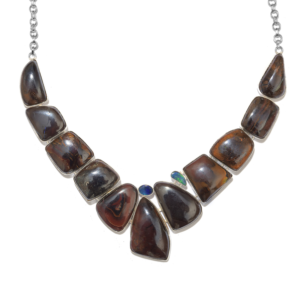 One Off A Kind- Boulder Opal Rock and Opal Double Necklace (Size 18 with 1 inch Extender) in Sterlin