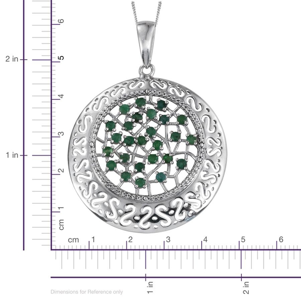 Kagem Zambian Emerald (Rnd) Pendant With Chain (Size 20) in Platinum Overlay Sterling Silver 1.750 Ct.