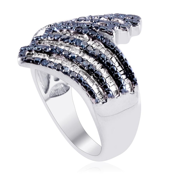 Blue Diamond (Rnd), Diamond Crossover Ring in Platinum Overlay Sterling Silver 1.000 Ct.