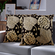 Set of 2 - Leaf Pattern Velvet Cushion Cover (Size 45 Cm) - Black & Gold