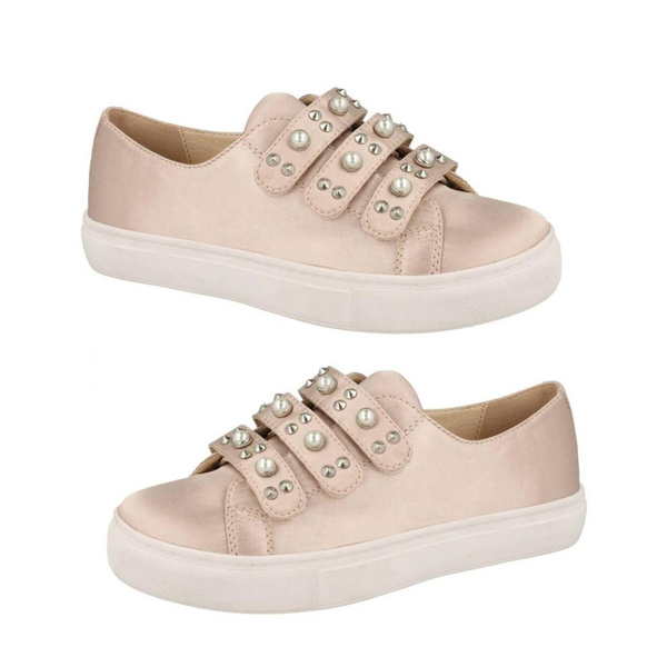 Canvas Pearls Studded Trainer - Pink
