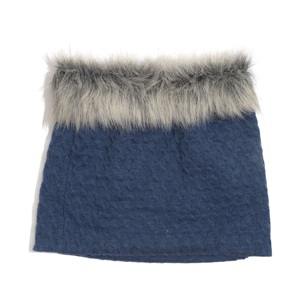 Blue Colour Knitted Snood and Hand Gloves with Fur
