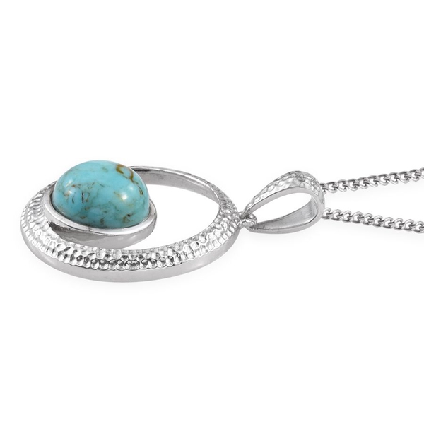 Arizona Matrix Turquoise (Rnd) Solitaire Pendant With Chain in Platinum Overlay Sterling Silver 2.750 Ct.