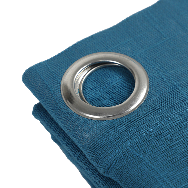 Set of 2 - 100% Cotton Textured Slub Curtain with Eyelets (Size 140x234cm) - Cobalt Blue
