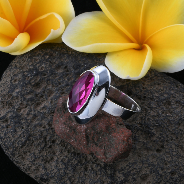 Royal Bali Collection Radiant Orchid Triplet Quartz (Ovl) Solitaire Ring in Sterling Silver 5.970 Ct. Silver wt 4.28 Gms.