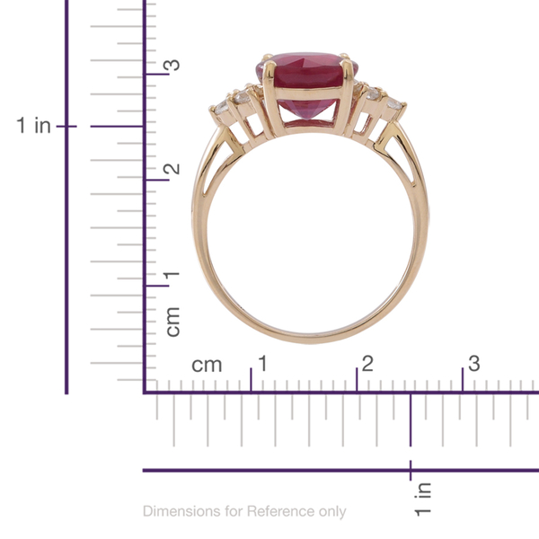 9K Y Gold African Ruby (Rnd 4.50 Ct), Natural Cambodian White Zircon Ring 5.000 Ct.