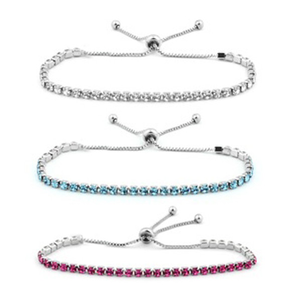 JCK Vegas Collection Showstopper -Set of 3 - AAA Blue, Pink and White Austrian Crystal Adjustable Br