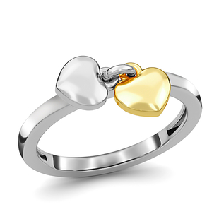 Platinum and Yellow Gold Overlay Sterling Silver Double Heart Ring