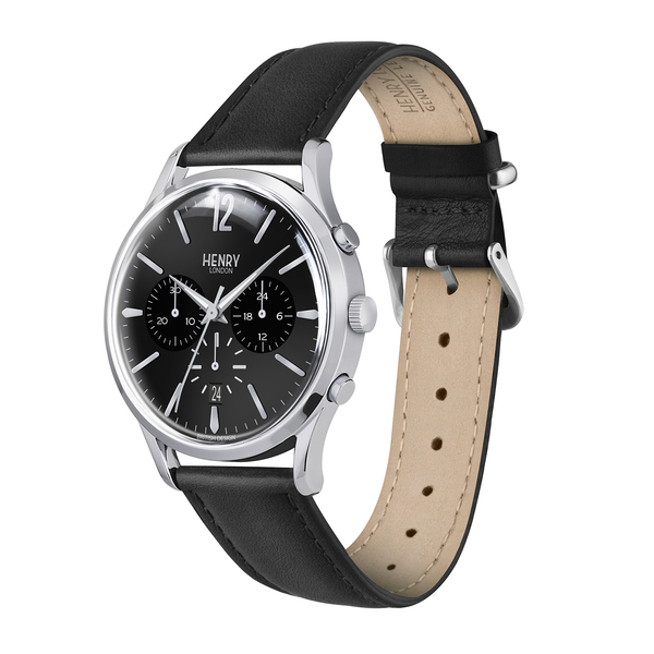 Henry London Edgware Mens Black Dial 3 ATM Water Resistant Watch with Black Colour Leather Strap