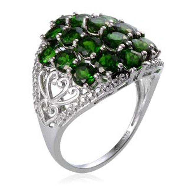 Chrome Diopside (Rnd) Cluster Ring in Platinum Overlay Sterling Silver 5.000 Ct. Silver wt 5.23 Gms.