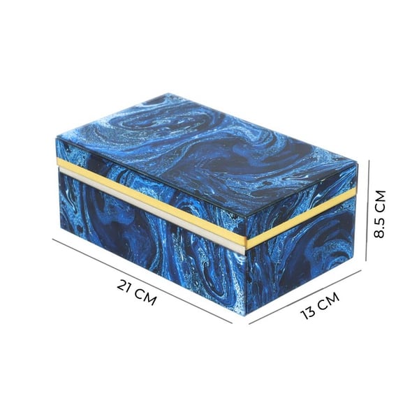 Lapis Gemstone Jewellery Storage Box with Golden Rim and Inside Mirror (Size 21x13x8.5 cm)