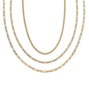 New York Close Out Deal- Set of 3 Necklace (Figaro, Curb & Paperclip) (Size 24) and Magnetic Lock in