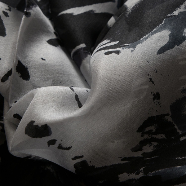 100% Mulberry Silk Black and White Colour Printed Pareo (Size 180x100 Cm)