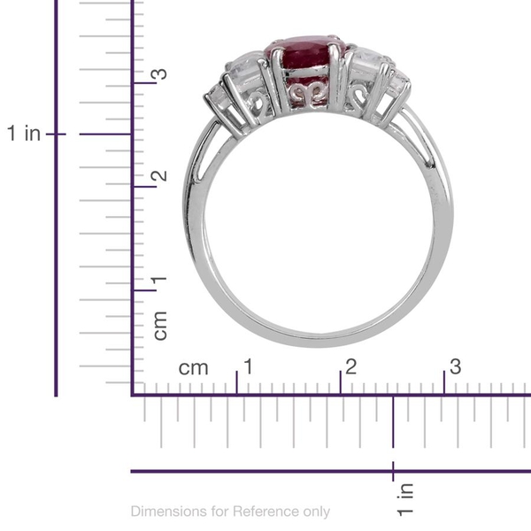 African Ruby (Ovl 2.00 Ct), White Topaz Ring in Platinum Overlay Sterling Silver 3.500 Ct.