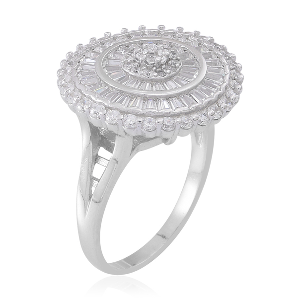 ELANZA AAA Simulated White Diamond (Rnd) Cluster Ring in Rhodium Plated Sterling Silver, Silver wt 7.89 Gms.