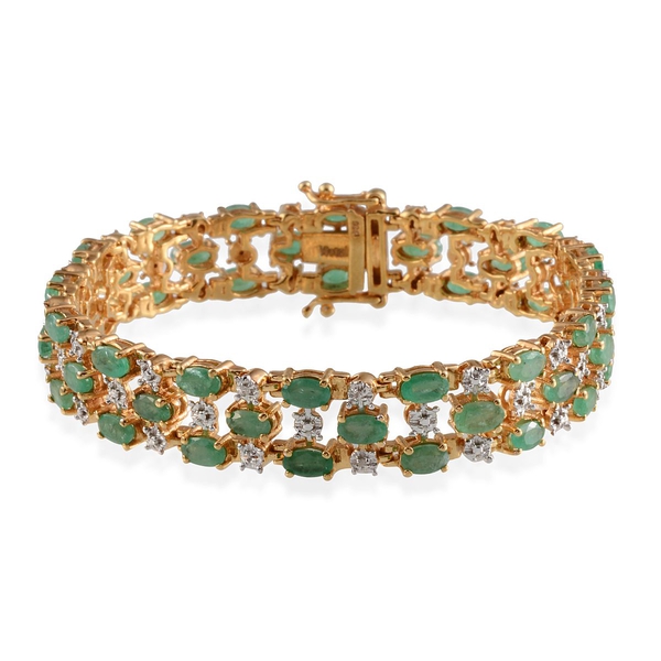 Kagem Zambian Emerald (Ovl), Diamond Bracelet in 14K Gold Overlay Sterling Silver (Size 7) 10.510 Ct