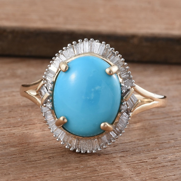9K Y Gold AAA Arizona Sleeping Beauty Turquoise (Ovl 4.00 Ct), Diamond Ring 4.250 Ct.